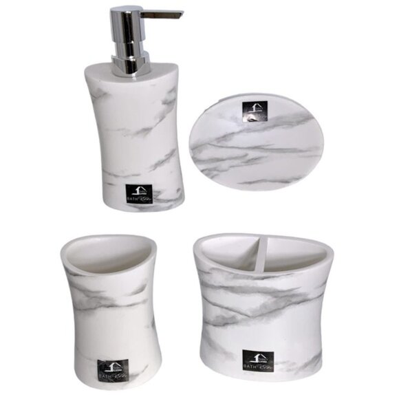Todays Living Marble Elite Bath Accessory Set Lux White Grey Resin 4 Piece Set - Picture 6 of 15